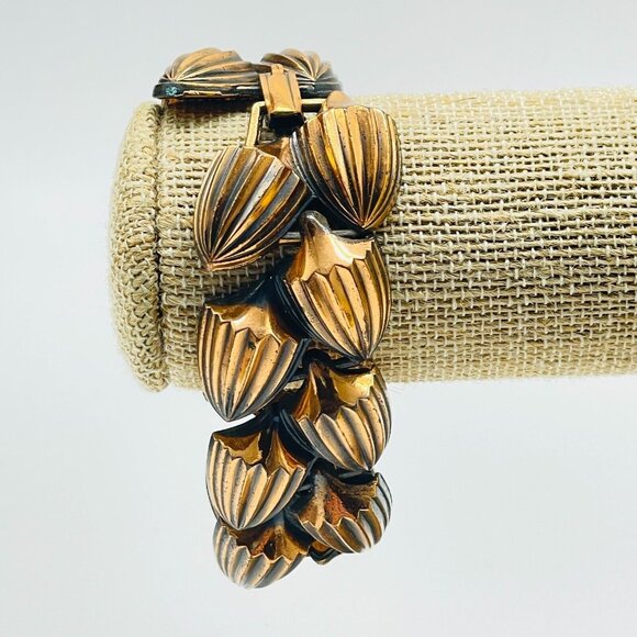Vintage Cone Link Bracelet Copper Tone Chunky Classic Retro Shell - Picture 8 of 8